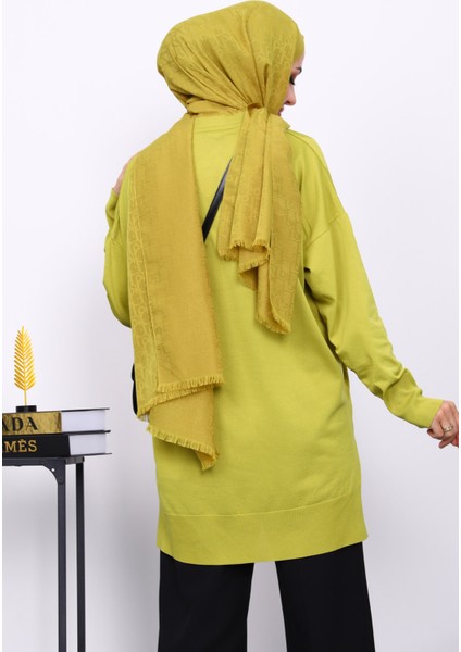 Yağ Yeşili Bisiklet Yaka Soğuk İplik Triko Tunik fırsatları