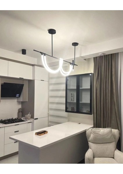 Sıralı Spotlu Hortum Avize Siyah