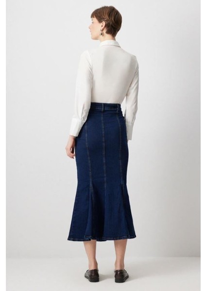 Denim Balık Etek Koyu Denim fırsatları