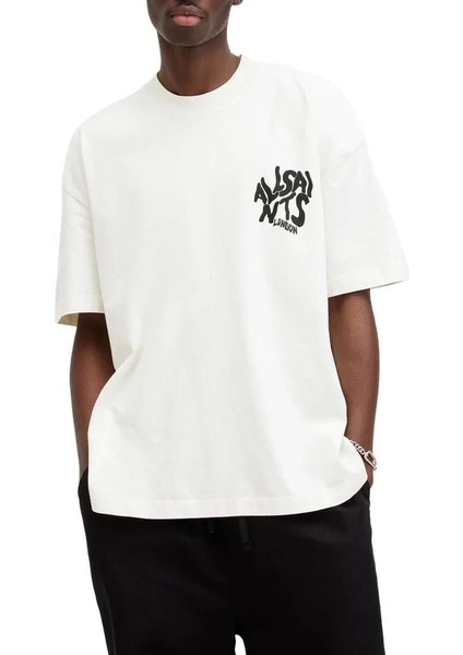 Erkek Baskılı Oversize T-Shirt - Beyaz