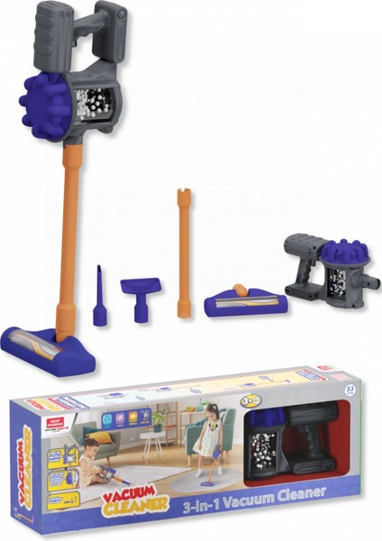 Gerçek Çekim Gücü Olan (Hafif) Sesli 3 In 1 Elektrikli Oyuncak Süpürge Seti Temizlik Oyunu - 51 cm