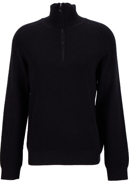 Bato Yaka Slim Fit Düz Siyah Erkek Kazak F5WM-KZK 2313