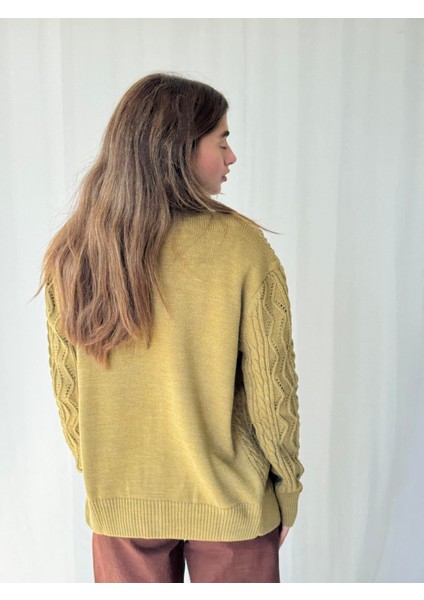 Gold Düğmeli Ajurlu Hırka Kadın Olive indirimleri