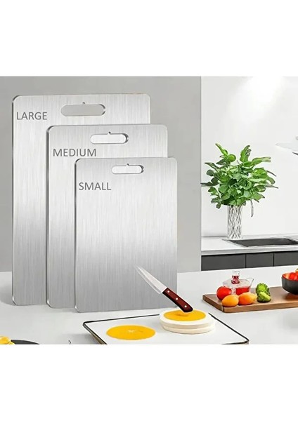 Paslanmaz Çelik 3’lü Kesme Tahtası Seti | Kaymaz Tabanlı Hijyenik Mutfak Kesme Seti