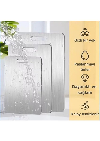 Paslanmaz Çelik 3’lü Kesme Tahtası Seti | Kaymaz Tabanlı Hijyenik Mutfak Kesme Seti modelleri