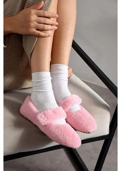 Luna Tavşan Tüyü Lastikli Kaydırmaz Taban Kadın Babet Panduf Ev Terliği