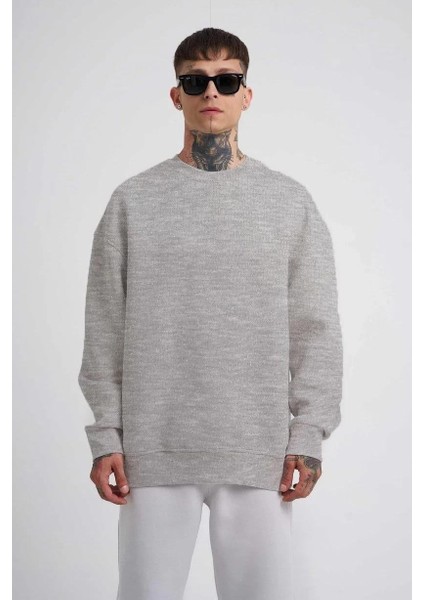 Unisex Biskilet Yaka Üç Iplik Sweatshirt - Gri