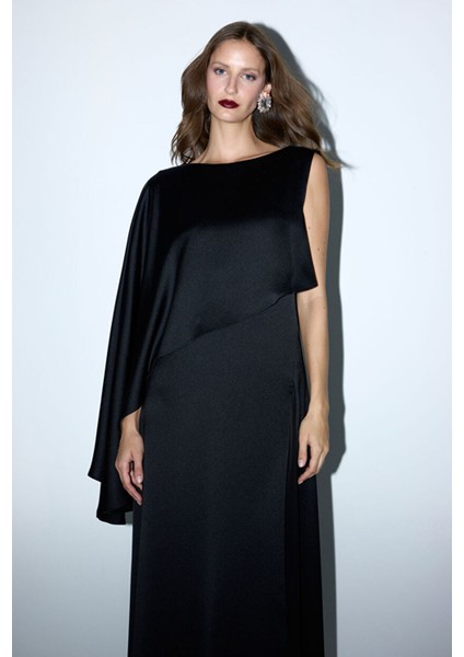 Asimetrik Saten Elbise Siyah 12445957000 fiyatları