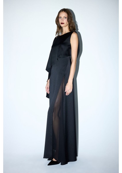 Asimetrik Saten Elbise Siyah 12445957000 modelleri