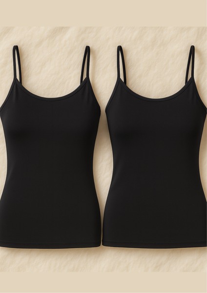 Kadın Giyim Ip Askılı Modal & Pamuklu 2 Adet Siyah Atlet LL.K66.O002.001