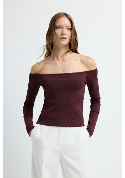 Zigzag Örgülü Triko Kazak Murdum 13945301000