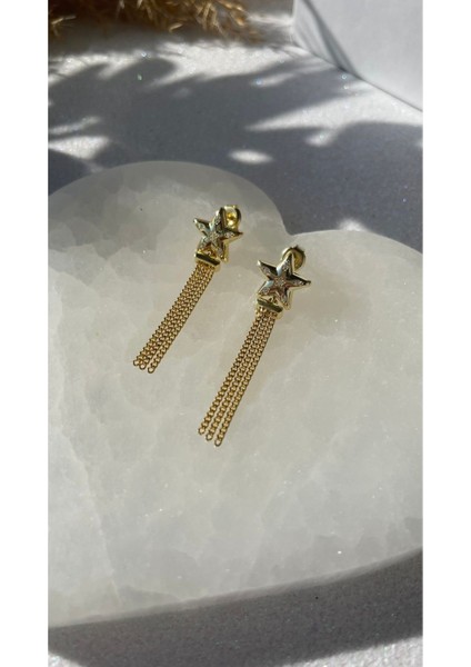 Taşlı Sallantılı Yıldız Küpe Yıldızlı Küpe Star Küpe Trend ve Kibar Küpe Sevgiliye Hediye