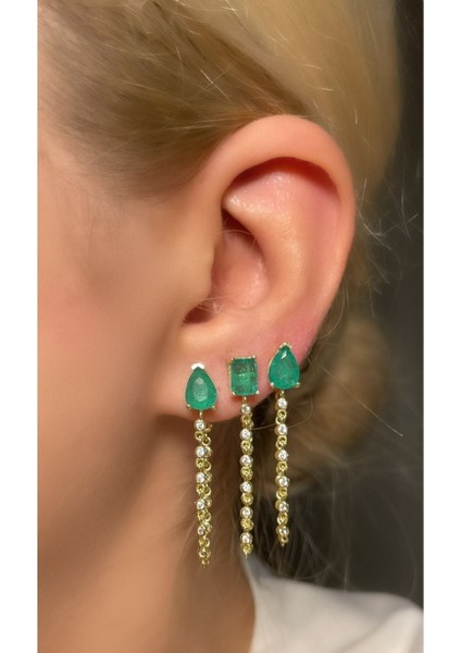 Zümrüt Paraiba Taşlı Damla Model Sallantılı Küpe 925 Ayar Gümüş