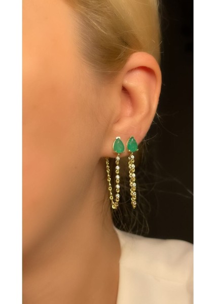 Zümrüt Paraiba Taşlı Damla Model Sallantılı Küpe 925 Ayar Gümüş modelleri