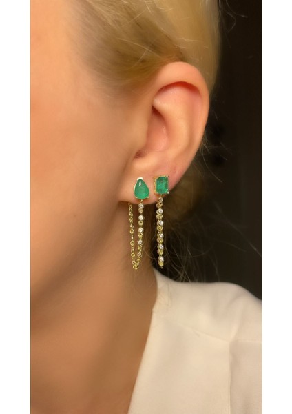 Zümrüt Paraiba Taşlı Damla Model Sallantılı Küpe 925 Ayar Gümüş indirimleri