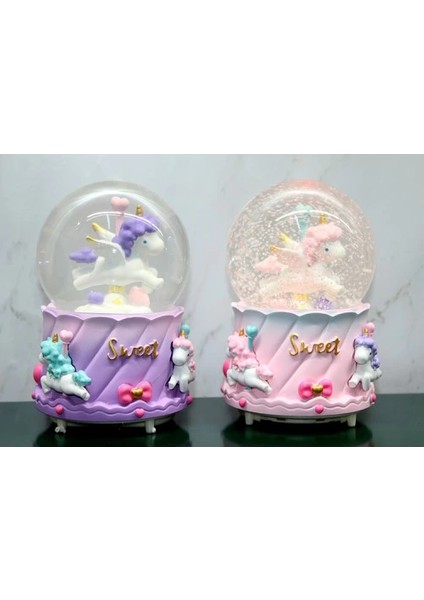 Unicorn Içi Dönmeli Püskürtmeli Işıklı Müzikli Kar Küresi Büyük Boy