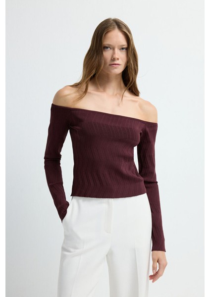 Zigzag Örgülü Triko Kazak Murdum 13945301000 fırsatları