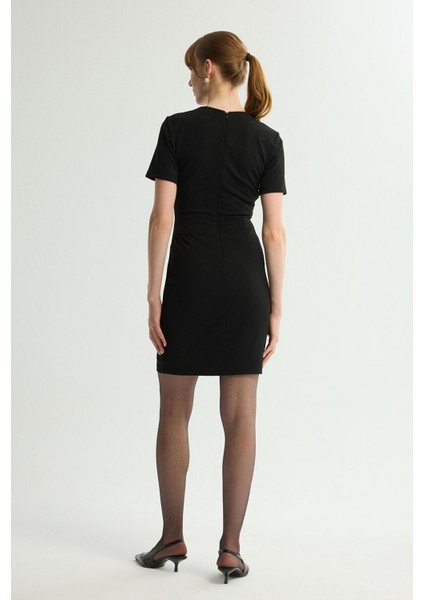 Büzgülü V Yaka Örme Elbise Siyah 124L9728000 indirimleri