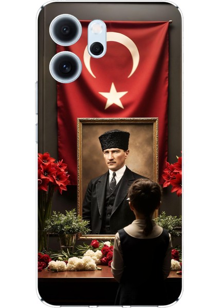 Oppo Reno 14F Uyumlu Atatürk Türk Bayrağı Tablo Baskılı Silikon Kılıf