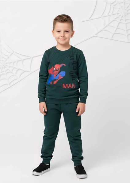 Erkek Çocuk Örümcek Adam Baskılı Orman Yeşili Eşofman Takımı