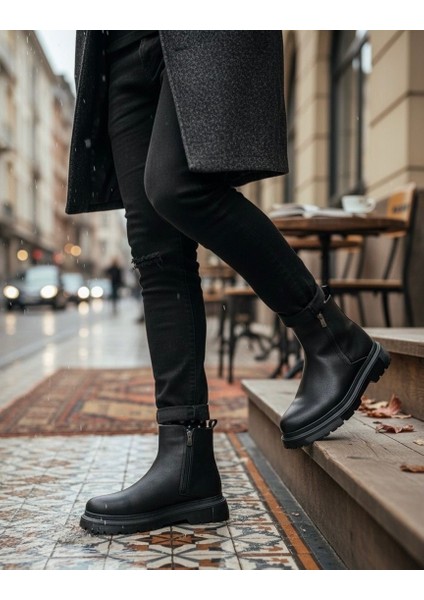 Fermuarlı Erkek Klasik Bot Siyah