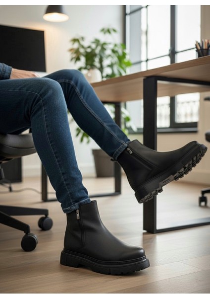 Fermuarlı Erkek Klasik Bot Siyah modelleri