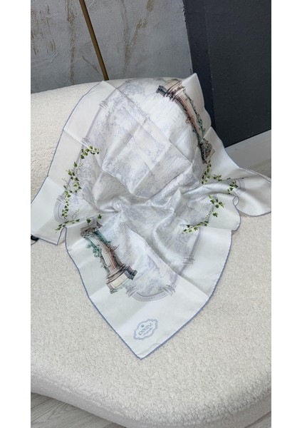 Ipekevi Juliet'in Bahçesi Tivil Ipek Eşarp Beyaz