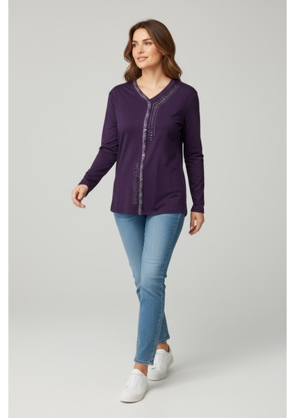 Kadın Önü Kapalı Düğme Detaylı Taşlı Nergis Mevsimlik Bluz fiyatları