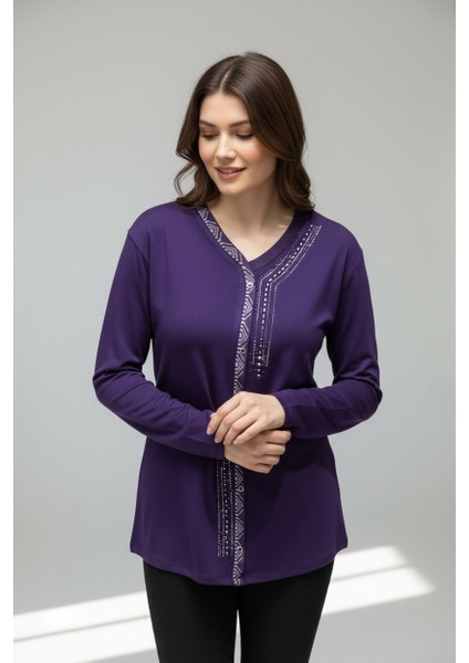 Kadın Önü Kapalı Düğme Detaylı Taşlı Nergis Mevsimlik Bluz fırsatları