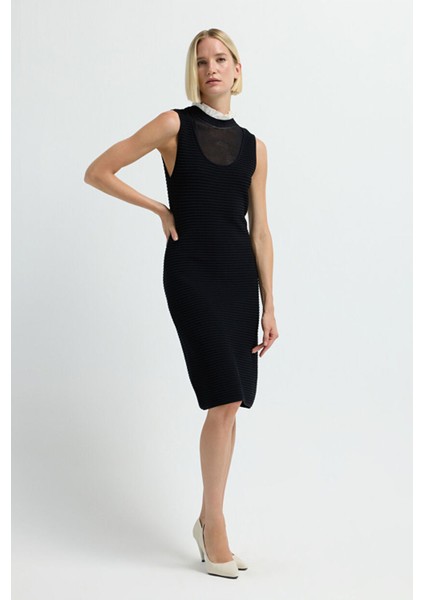 Garnili Kolsuz Triko Elbise Siyah 12445596000
