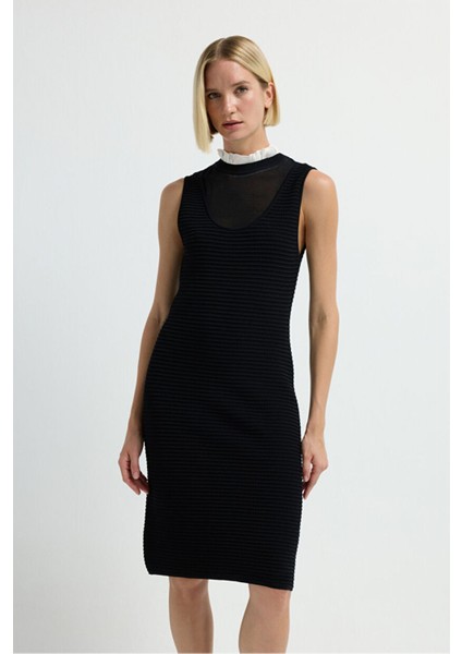Garnili Kolsuz Triko Elbise Siyah 12445596000 fiyatları