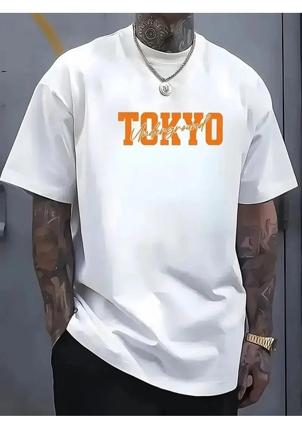Erkek Turuncu Spor Araba Grafik Tişört - "tokyo" Baskılı Günlük Oversize Kısa Kollu Tişört, Yetişkinler Için Yazlık Giyim, Turuncu Araba Tasarımı - Beyaz fiyatları