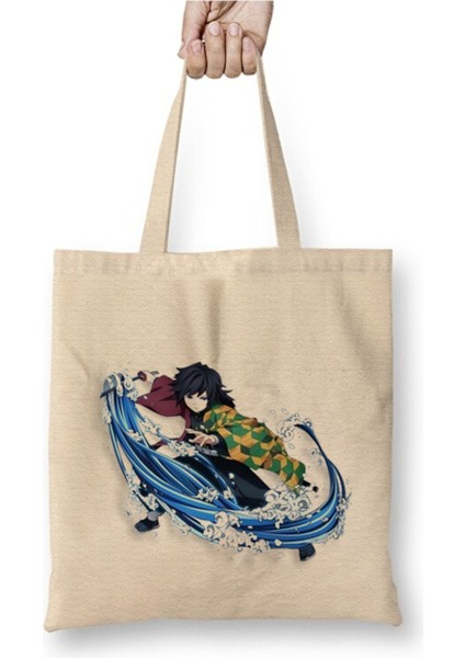 Demon Slayer Giyu Tomioka Bez Çanta Uzun Saplı Alışveriş Çantası Plaj Çantası