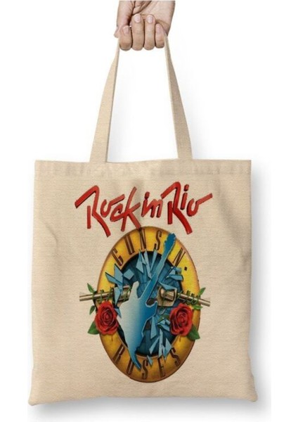 Rock In Rio 2017 Guns N' Roses Bez Çanta Uzun Saplı Alışveriş Çantası Plaj Çantası