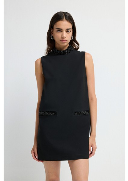 Dik Yaka Kolsuz Elbise Siyah 12444649001
