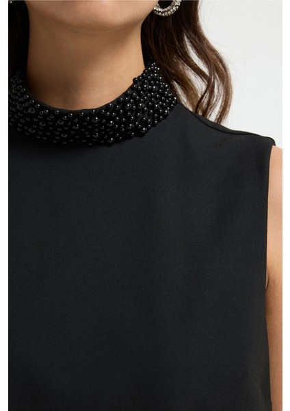 Dik Yaka Kolsuz Elbise Siyah 12444649001 fiyatları