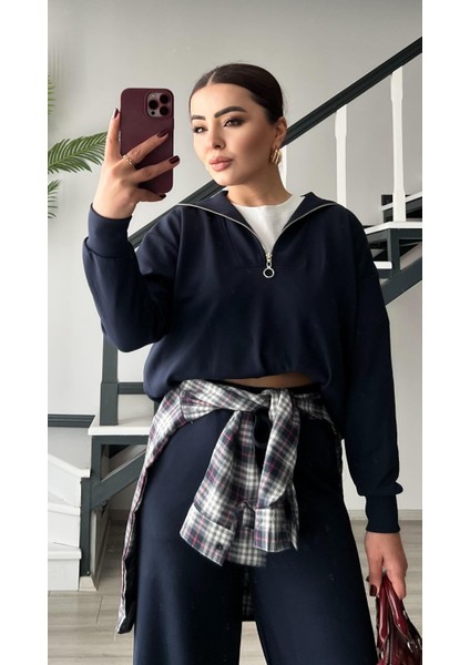 Lacivert Modal Kumaş Yarım Fermuarlı Takım fiyatları