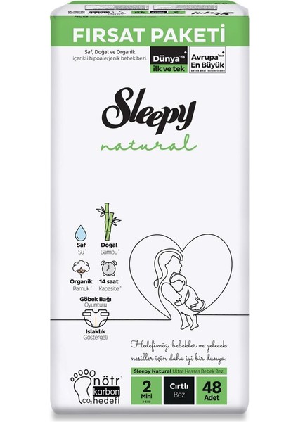 Sleepy Natural Bebek Bezi Fırsat Paketi 2 Beden 48 Adet