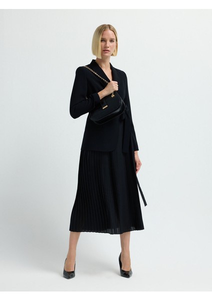 Pilise Detaylı Ceket Elbise Siyah 12443527002
