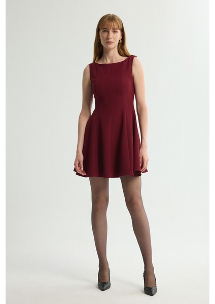 Gabardin Toka Detaylı Elbise Bordo 124L9675000 modelleri