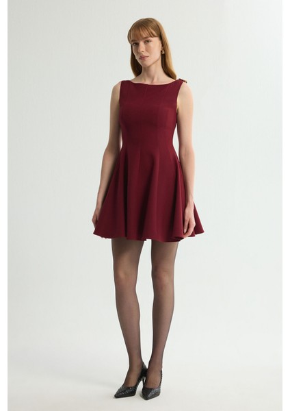 Gabardin Toka Detaylı Elbise Bordo 124L9675000 fırsatları