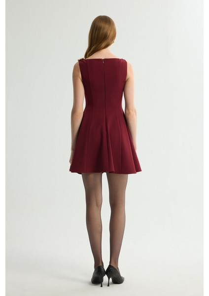 Gabardin Toka Detaylı Elbise Bordo 124L9675000 indirimleri