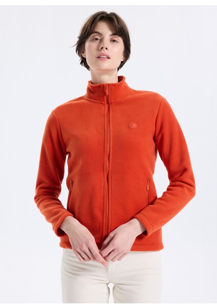 D5WL-SWT3303 Kiremit Dik Yaka Basic Düz Kadın Polar Sweatshırt