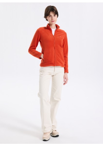 D5WL-SWT3303 Kiremit Dik Yaka Basic Düz Kadın Polar Sweatshırt fiyatları