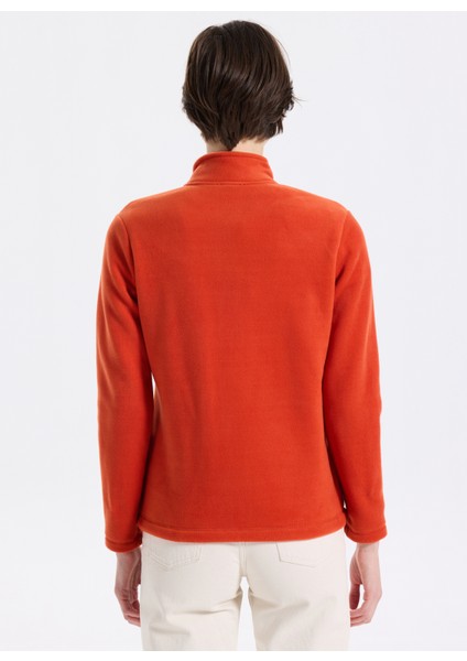 D5WL-SWT3303 Kiremit Dik Yaka Basic Düz Kadın Polar Sweatshırt indirimleri