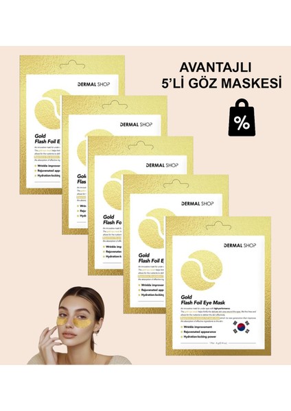 Gold Flash Foil 3 Katmanlı Tek Kullanımlık Göz Maskesi 5'lipaket