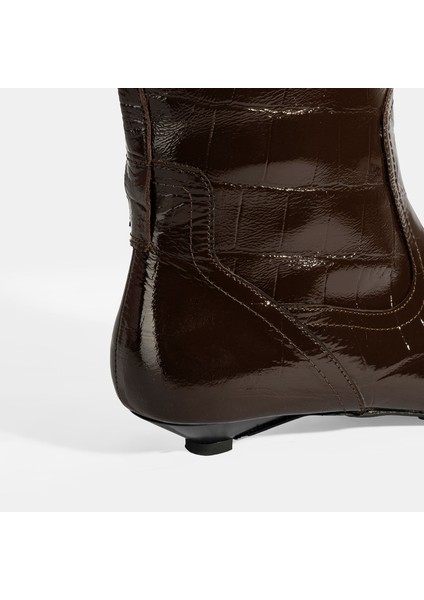 Kadın Kahve Kroko Baskılı Ince Topuklu Rugan Deri Çizme fırsatları