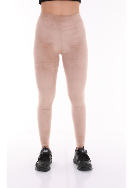 Fransız Kadife Toparlayıcı Tayt Bej