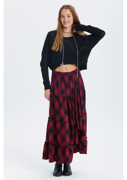 Hippi Tarz Desenli Maxi Etek Bordo fırsatları