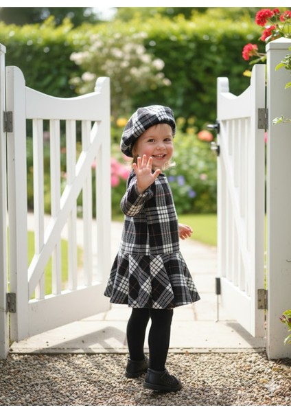 Kız Çocuk Kısa Elbise Şapka Takım Oduncu Kışlık Dar Kalıp Esnek Değil Siyah